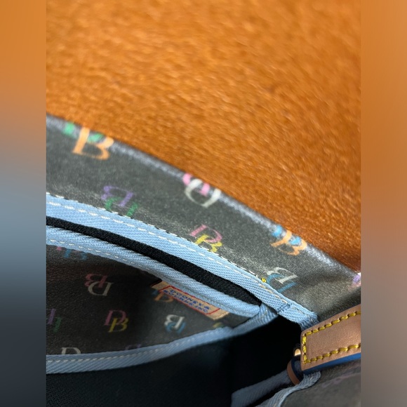 Dooney & Bourke “ Vintage It Bag” Leather Baguette Rainbow Monogram Blue Trim - Picture 10 of 17